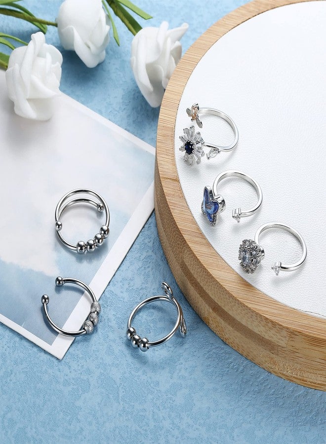 SAILIMUE 6 Pcs Fidget Anxiety Rings for Women Adjustable Open Ring Set Spinner Fidget Rings for Anxiety Cubic Zirconia Flower Butterfly Bead Stress Relief Stackable Rings - Image 4